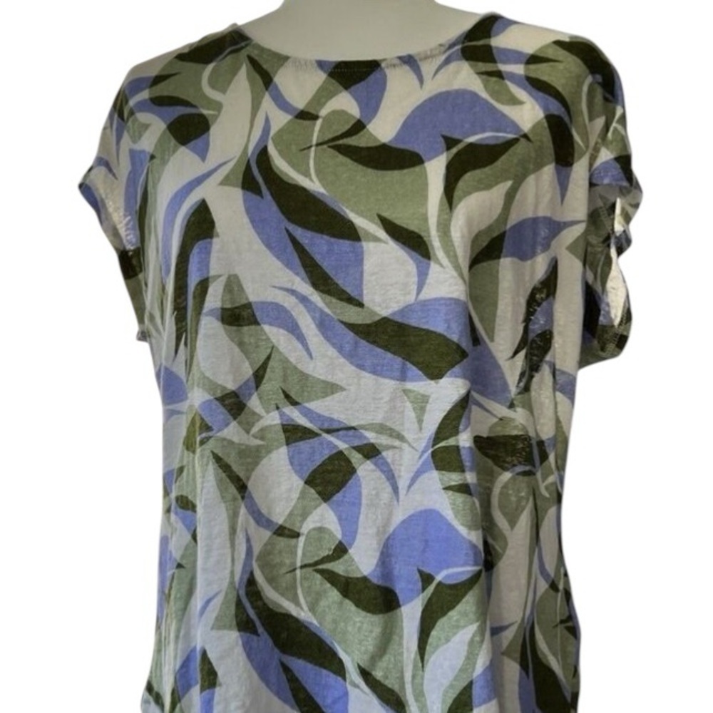 Nicole Miller 100% Linen shirt Sz‎ X-Large Short Sleeve Floral Boho Top